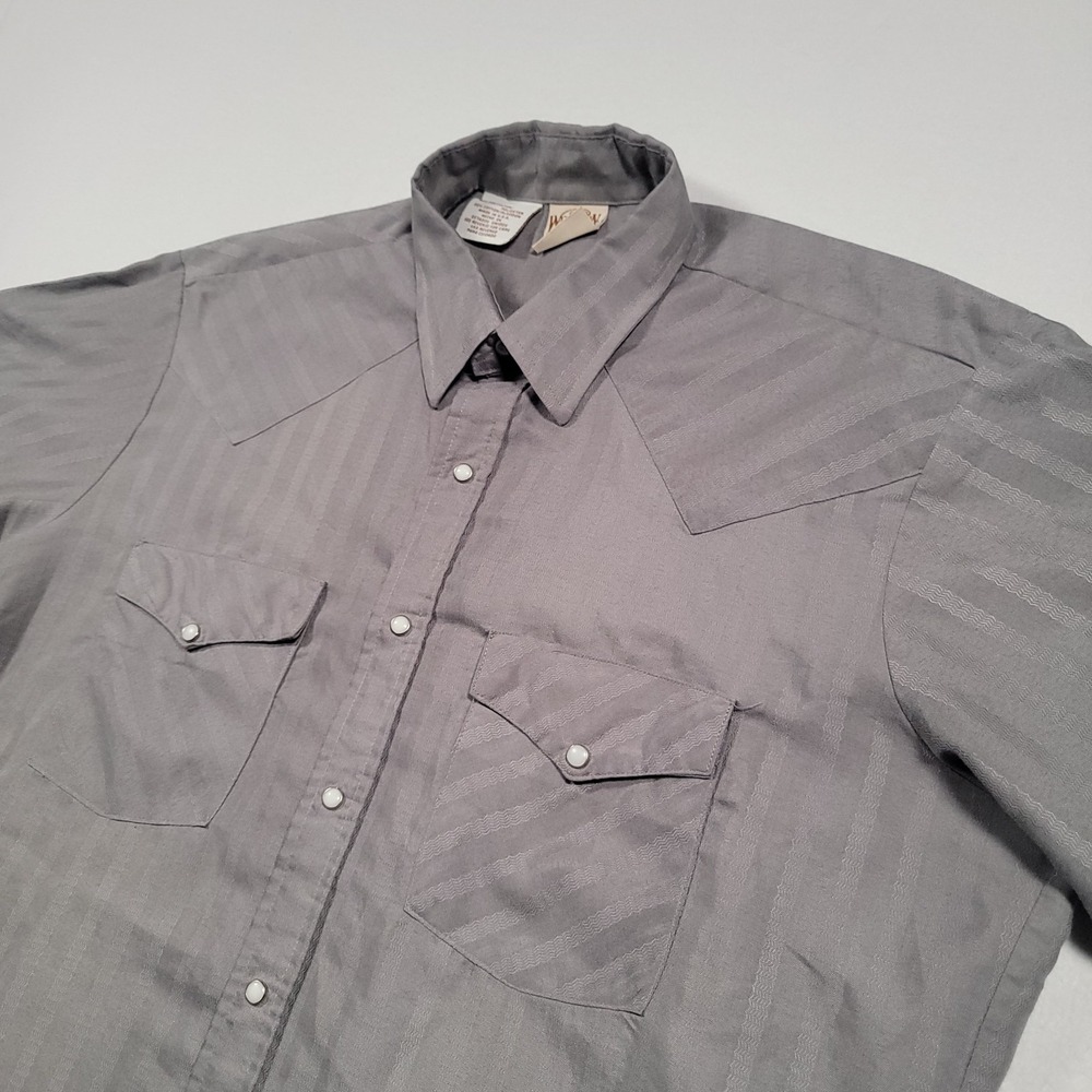 Western Frontier Men Western‎ Shirt L Gray Snap Pearl Short Sleeve USA VTG